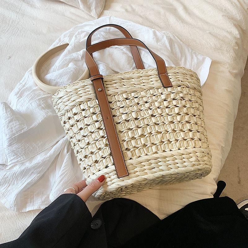 Casual Chic Straw Woven Handbag For Women In Khaki And Beige бежевый