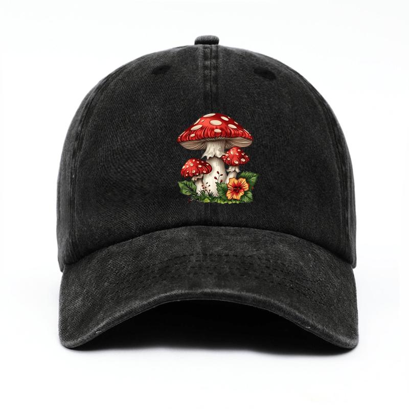 Baseballkappe mit Pilzdruck Unisex Verstellbar Polyester Lässig Sonnenschutz Outdoor Hut