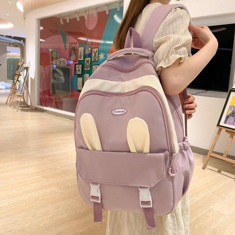 New Cute Rabbit Ear Schoolbag, Casual Korean Version of Large-capacity Backpack Ins Campus College Style Fresh Backpack