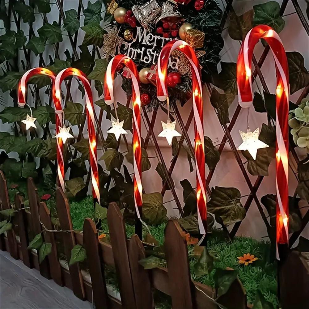 Christmas Candy Cane Lights Outdoor Christmas Decorations Waterproof Holiday Ambiance Light Snowman Pathway Lamp for Lawn Yard
