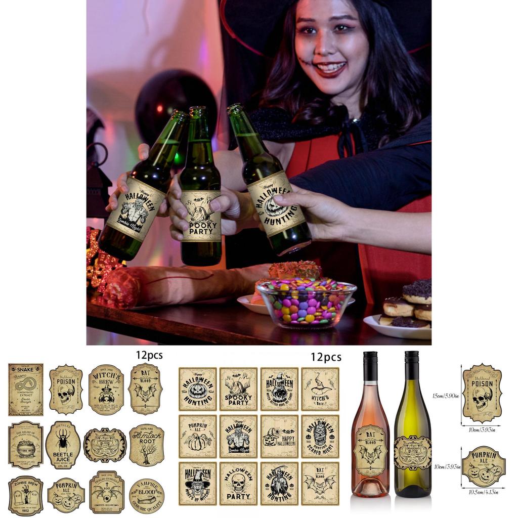 Halloween Vintage Flaschenaufkleber mit Kürbiskopf-Dekor zur Dekoration des Partyortes