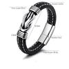 Men's Stainless Steel Bracelets Handwoven Leather Bangles European American Style Male Jewelry Fashion Accessory Gift