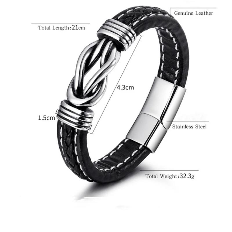 Men's Stainless Steel Bracelets Handwoven Leather Bangles European American Style Male Jewelry Fashion Accessory Gift