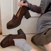 Scarpe décolleté da donna in finta pelle scamosciata marrone retrò, moda, punta tonda, tacco grosso, plateau, mocassini, eleganti, per commuting, scarpe da ufficio Zapatos De Mujer