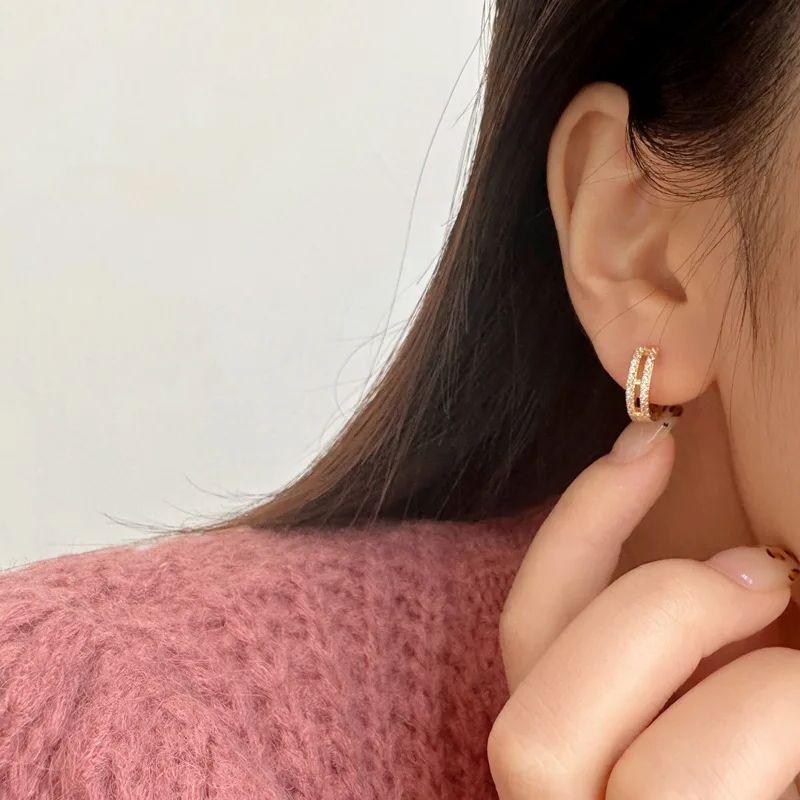 Korean Fashion Gold Color Zircon Hoop Earrings For Women Retro Geometric Statement Copper Metal Earrings Trendy Jewelry Gifts
