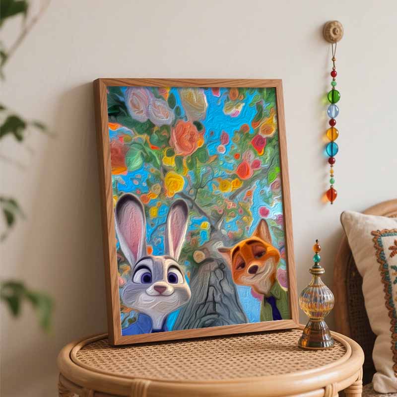 Disney Zootopia Oil Painting Art Set Handmade Diy Gift Home Decoration. Judy Nick Colorful Flower Tree Painting Wall Art Decor