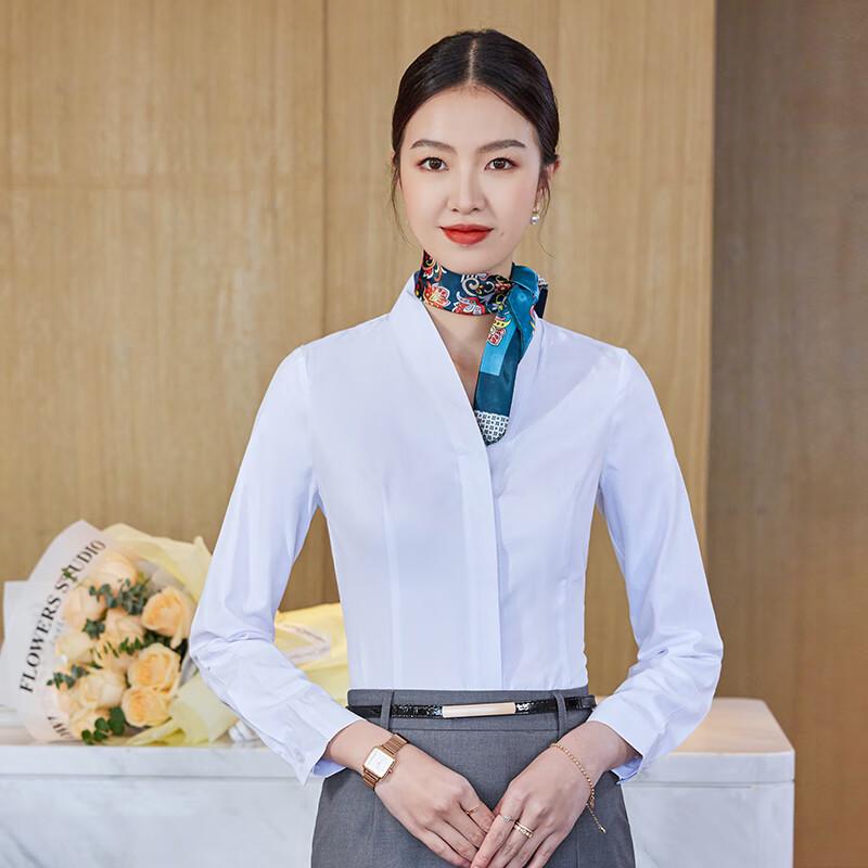 Toluoman Women s White Long Sleeve Professional Blouse 4XL