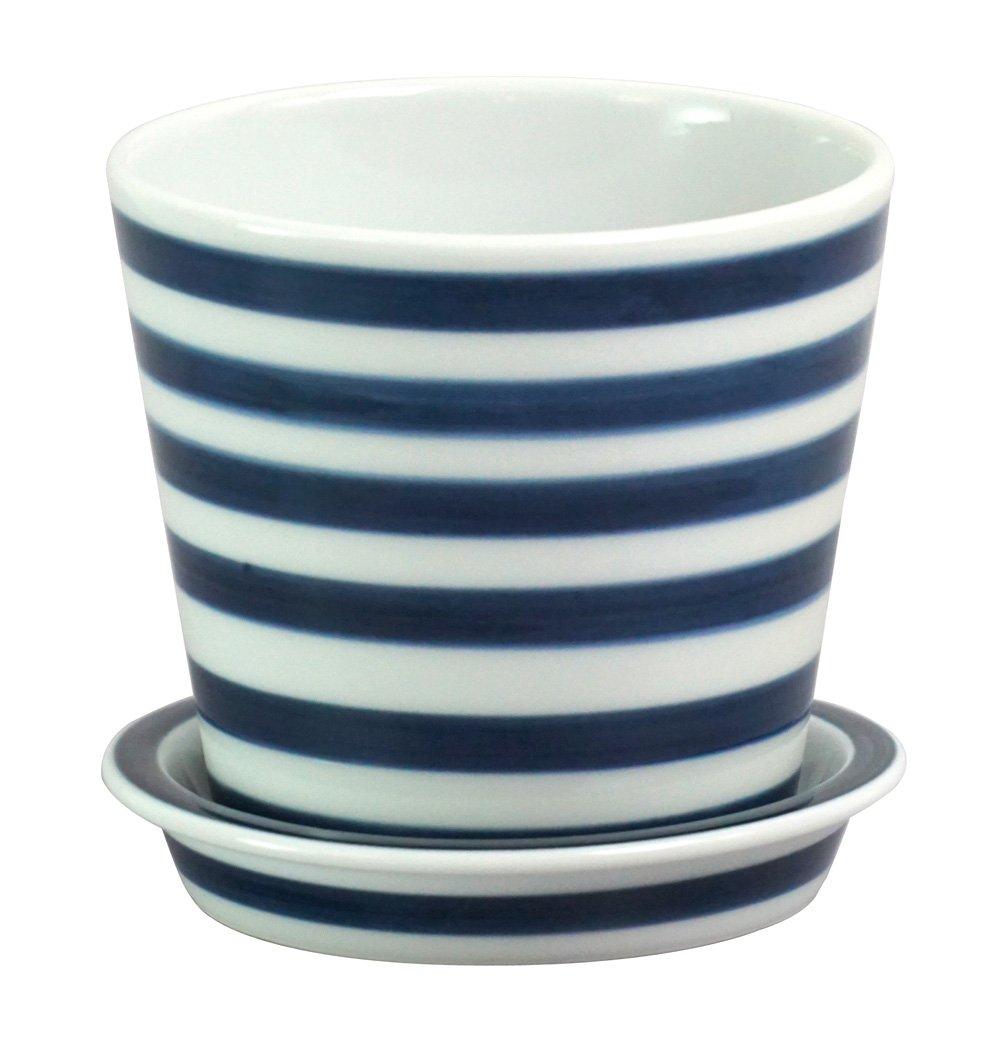 

Hasami ware table pot with a border pattern number essence (flower pot) (product 13682)