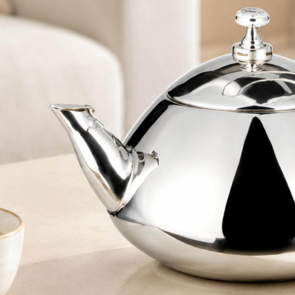 FoodGrade Stainless Metal Kettle Polished Steel Tea Glossy for Office, Entertaining