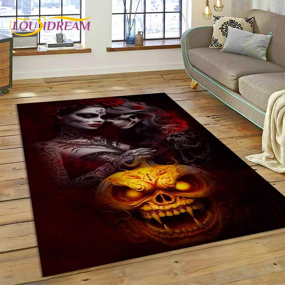 Skull Dead Girl 3D Gothic Horror Female Rose Rug Carpet for Living Room Bedroom Decor,Non-slip Decoration for Sofa Doormat Gift