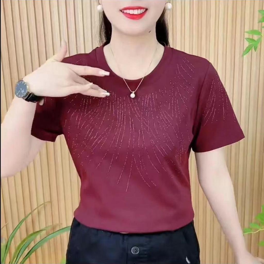 Women's Slimming Bright Silk Short Sleeve T-Shirt – Versatile, High Elastic, Round Neck Summer Top