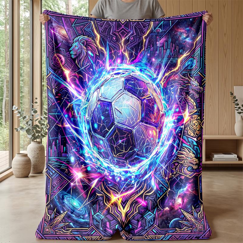 Energetic Soccer Ball Art Theme Blanket Lightweight Warm Flannel Blanket Decorative Throw Blanket for Home Decoration