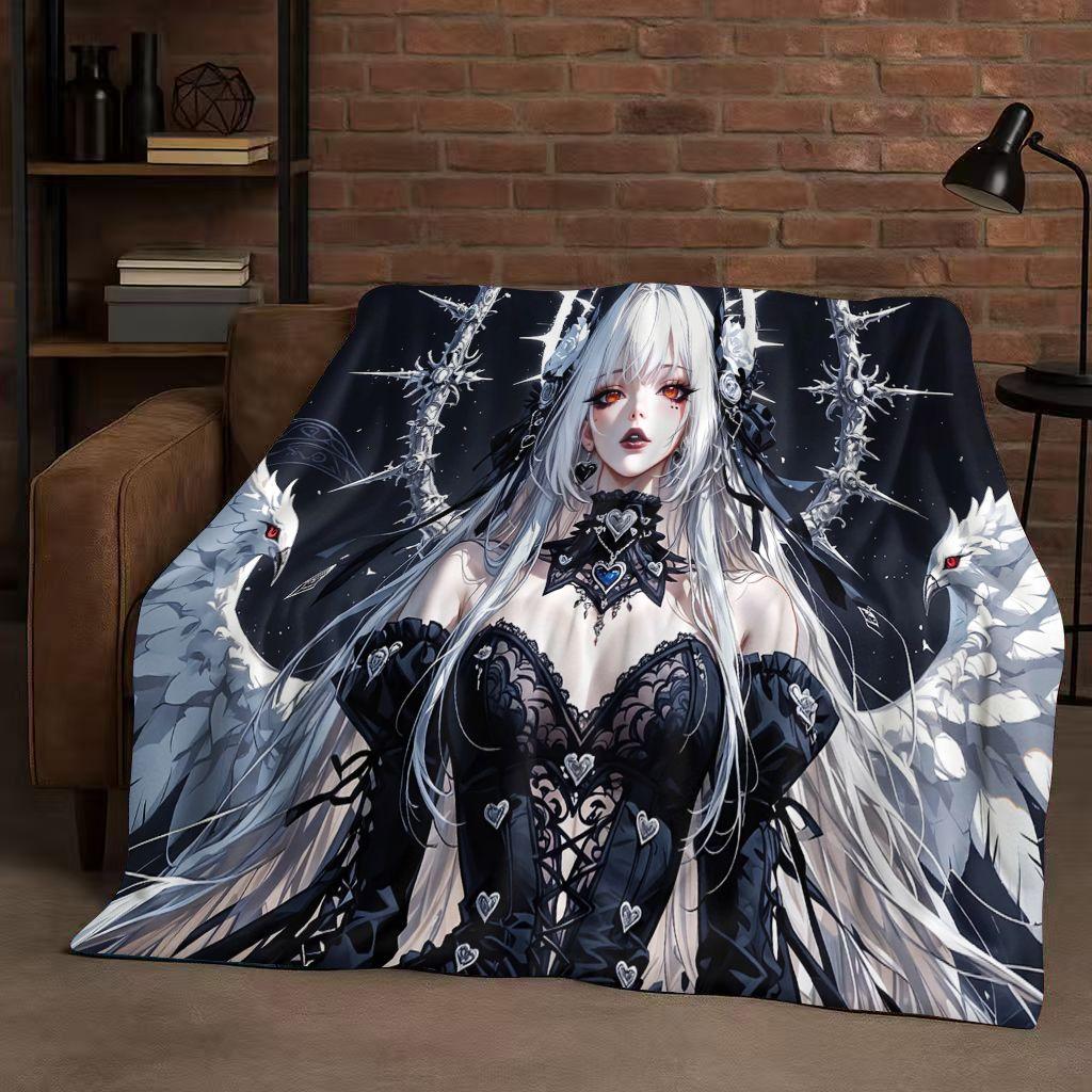 3D Gothic Dark Sexy Girls Cartoon Anime Characters Flannel Blanket,Soft Plush Throw for Home Bedroom Bed Sofa Cover Trave Gift