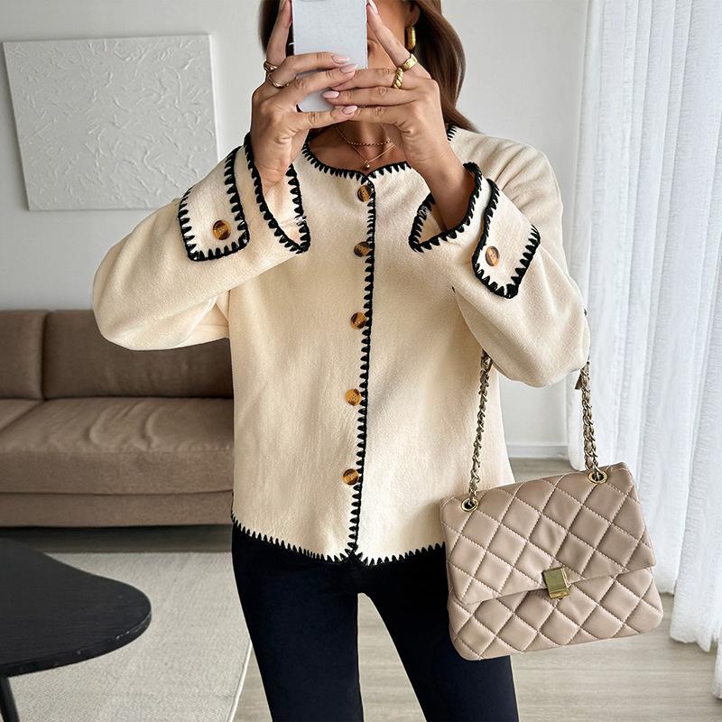 YYFS Women's Fashion Casual Solid Color Print Autumn Winter Long Sleeve O-Neck Jackets & Coats