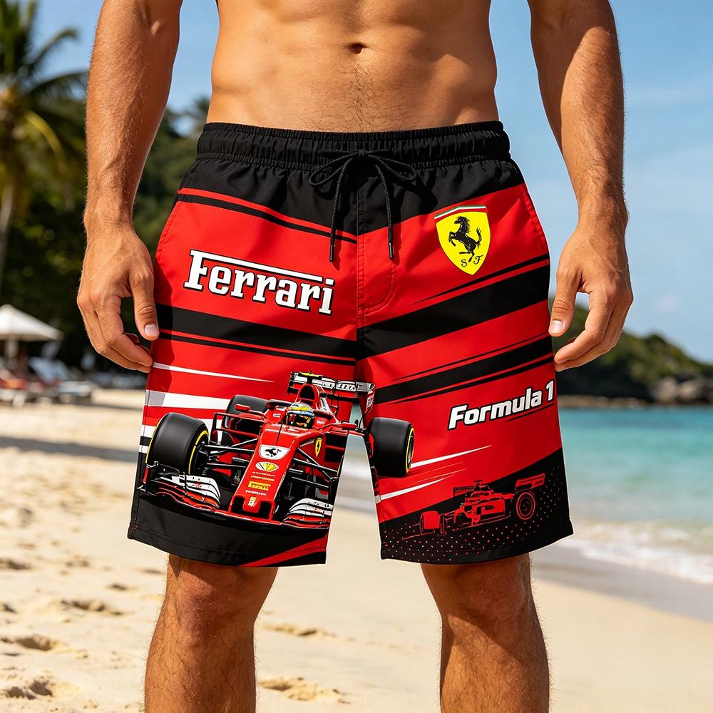 2026 Ferrari Racing Print Plavecké šortky Rychleschnoucí Plážové šortky Letní Sportovní Boardshorty Se stahovací šňůrkou