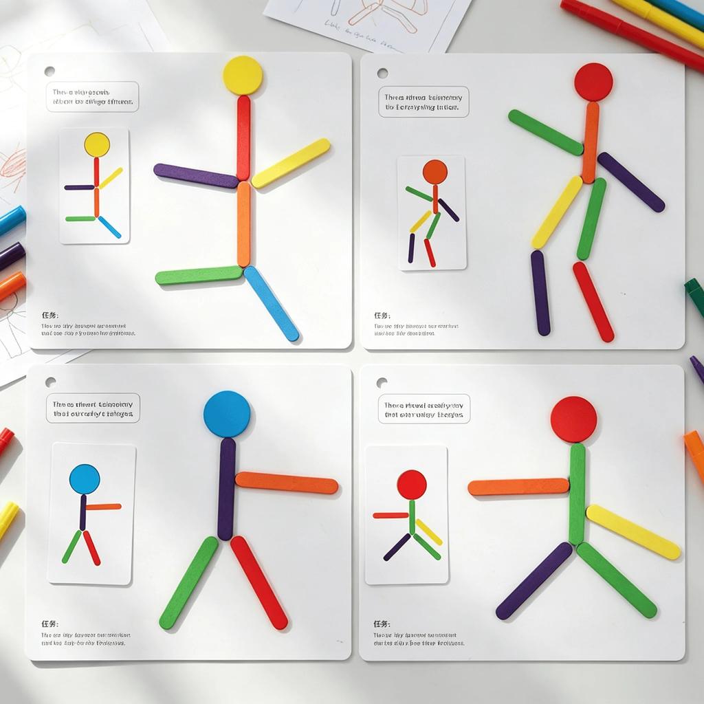 Wooden Stick Figure Puzzle Kids Educational Toy Body Part Recognition Visual Perception Training For Ages 3+