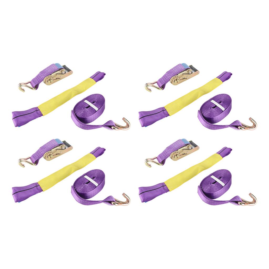 Professional Ratchet Recovery Straps Trailer Tie Down Alloy Wheel Straps Set Yellow