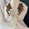 Retro High-Quality Natural White Chalcedony White Crystal Tiger'S Eye Sweater Chain Necklace, New Autumn And Winter Models, Batch