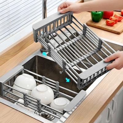 Lavabo Üstü Genişletilebilir Bulaşıklık Paslanmaz Çelik Bulaşık Kurutma Rafı Mutfak Meyve ve Sebzeler İçin Lavabo Üstü