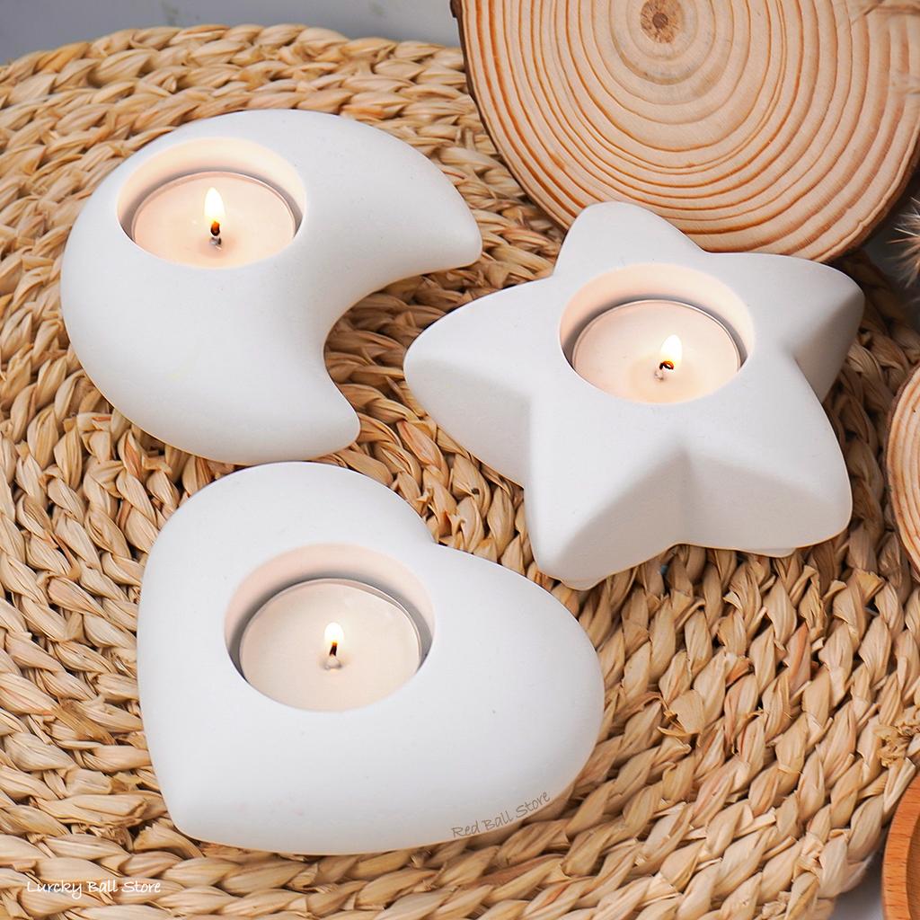 DIY Eid Crescent Moon Star Candle Holder Silicone Mold 3D Heart Candlestick Resin Gypsum Mould Ramadan Ornament Tools Home Decor