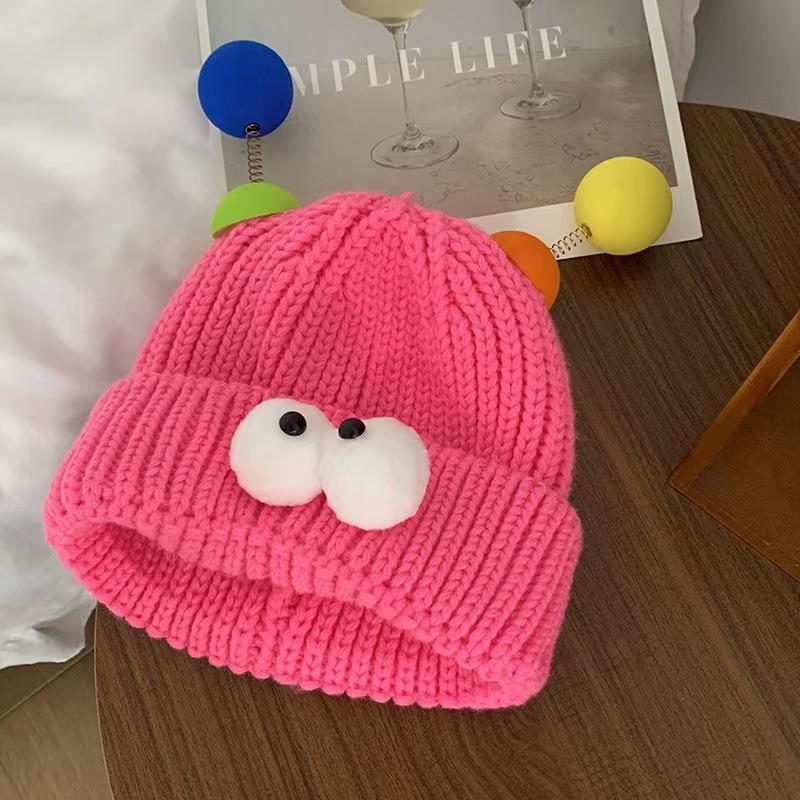 Cartoon Big Eyed Little Monster Woolen Hat for Women In Autumn and Winter Cute and Cute  Funny Couple Style Knitted Hat To Show Small Face