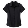 Women's Office Work Shirts Short Sleeve Button Down Shirts V Neck Collared Blouse Summer Classic-Fit Tops Ladies Business Blouses