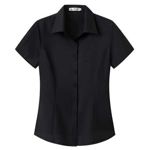 Women's Office Work Shirts Short Sleeve Button Down Shirts V Neck Collared Blouse Summer Classic-Fit Tops Ladies Business Blouses