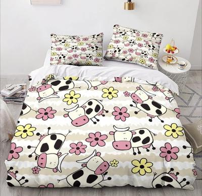 Motivo Mucca Cartone Animato, Set Letto in Microfibra, Biancheria da Letto per Bambini con Zip, Decorazione Camera, Copripiumino per Adolescenti Adulti 3 Pezzi