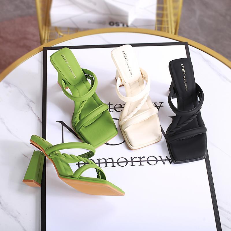 Coarse Heel Fashion Slippers Women's New Open-toed High-heeled Sandals In Summer 2025, Wearing Versatile Temperament One-word Slippers