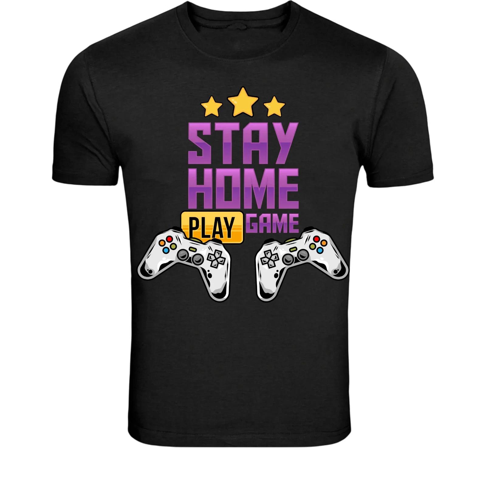Stay Home Play Game T-Shirt - Gamer Controller Gaming Graphic Tee M