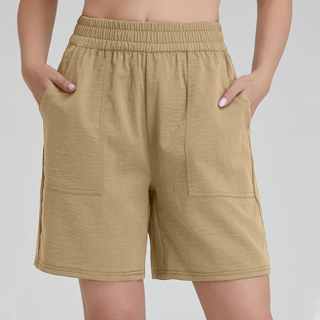 Women Casual Elastic Waist Shorts with Pockets Relaxed Fit Lightweight Drawstring Athletic Lounge Bottoms for Daily Wear
