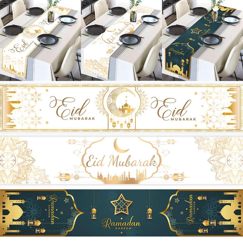 Ramadan Decor Table Runner EID Mubarak Decoration 2024 For Home Tablecloth Ramadan Kareem Islamic Muslim Party Eid Al Adha Gifts