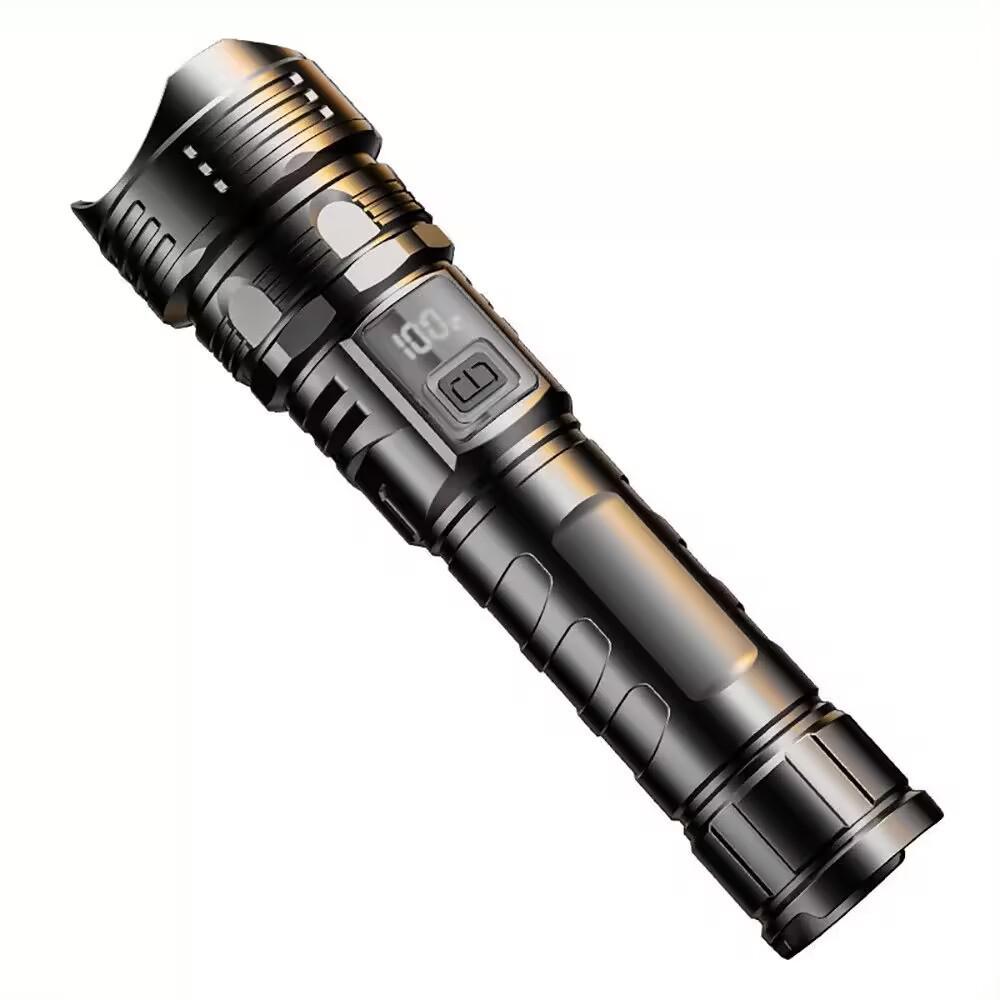 High-Power Rechargeable White Laser Flashlight with Digital Display for Outdoor Use