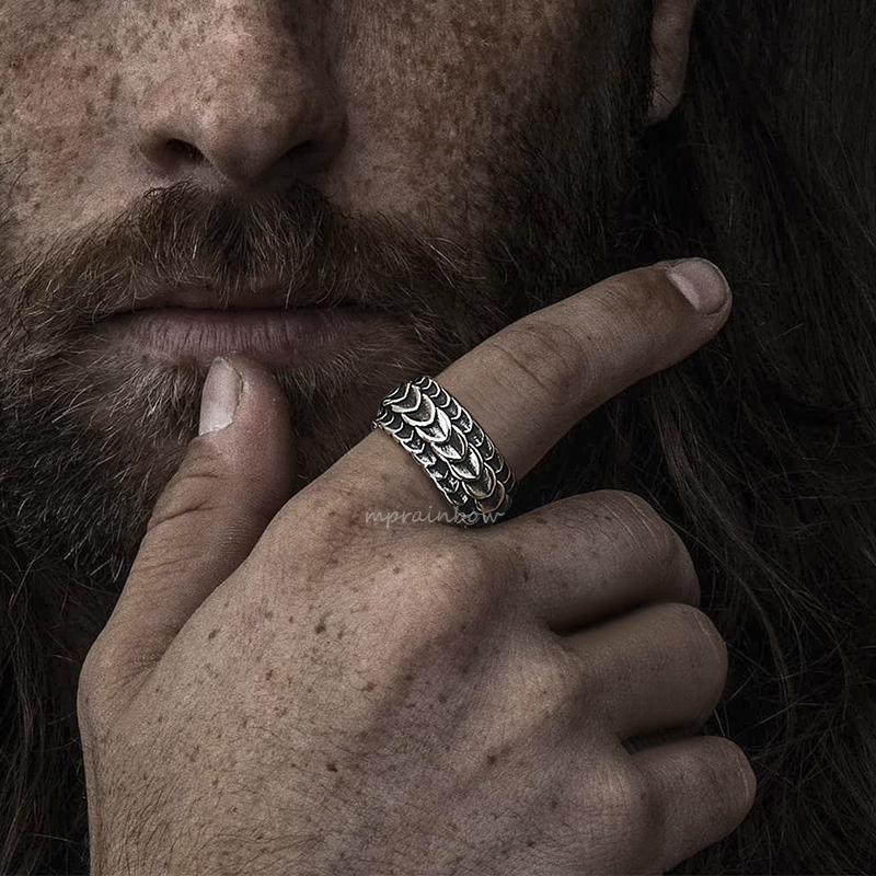 Vintage Dragon Scale Ring for Men Boys,Stainless Steel Norse Viking Dragon Spine Ring,Retro Punk Jewelry Gifts