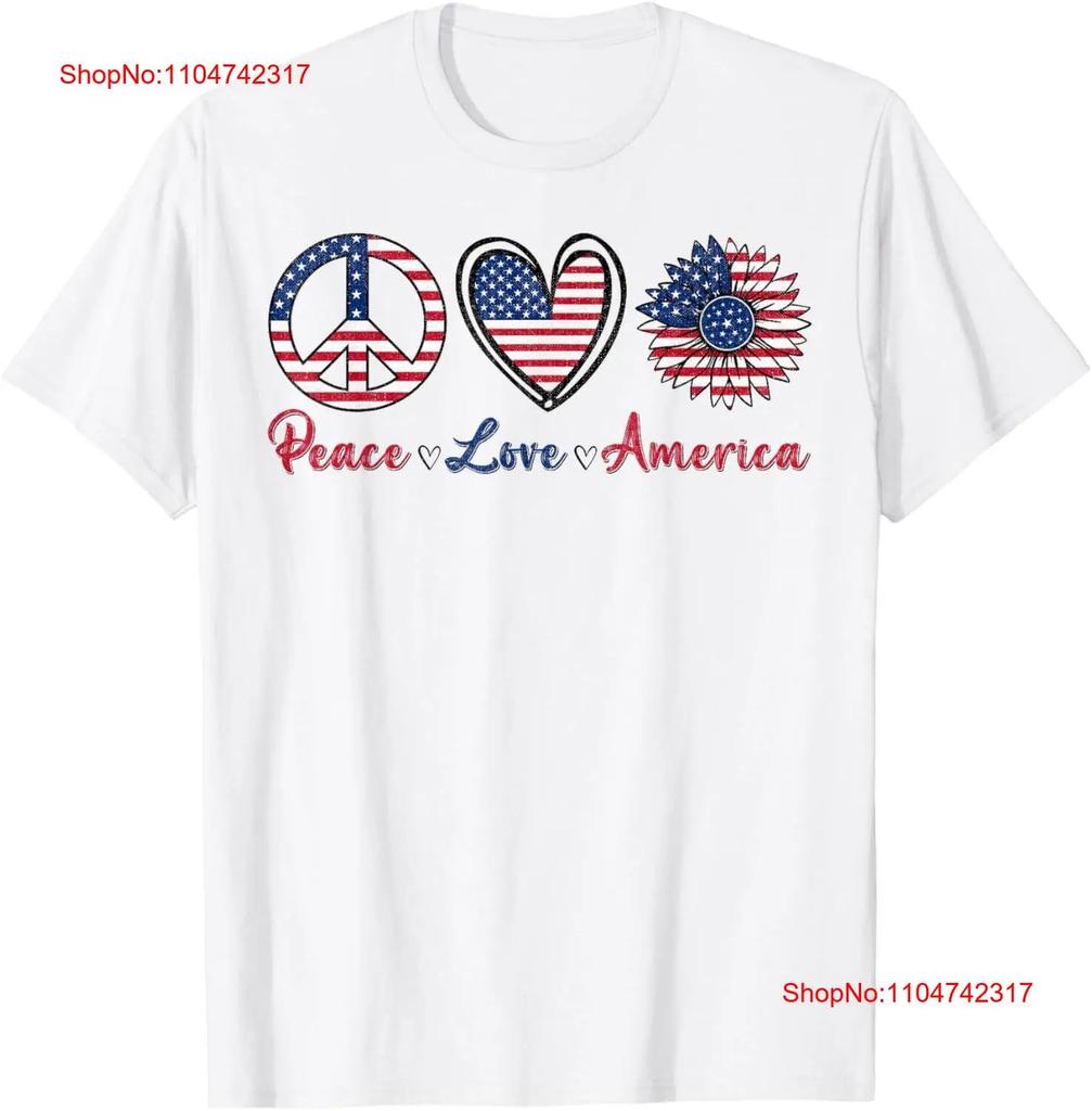 Peace Love America Sign 4th Of July T Shirt vintage Washed Casual fashion Top For Everyday Wear homme Breathable Stylish