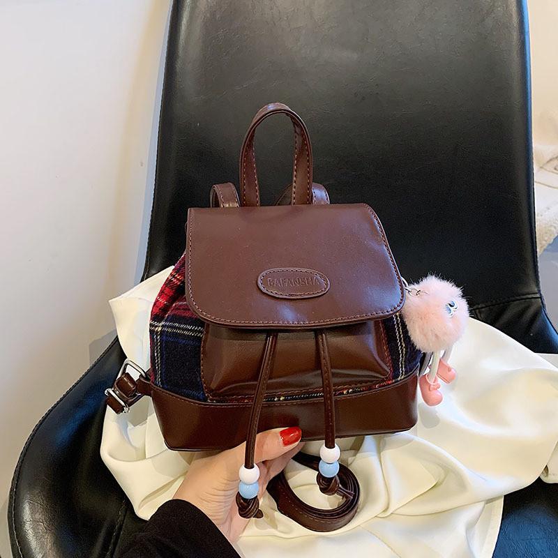 Korean Fashion Ins Girl Bag 2023 New Simple Commuter Backpack Grid Small Backpack кофейный