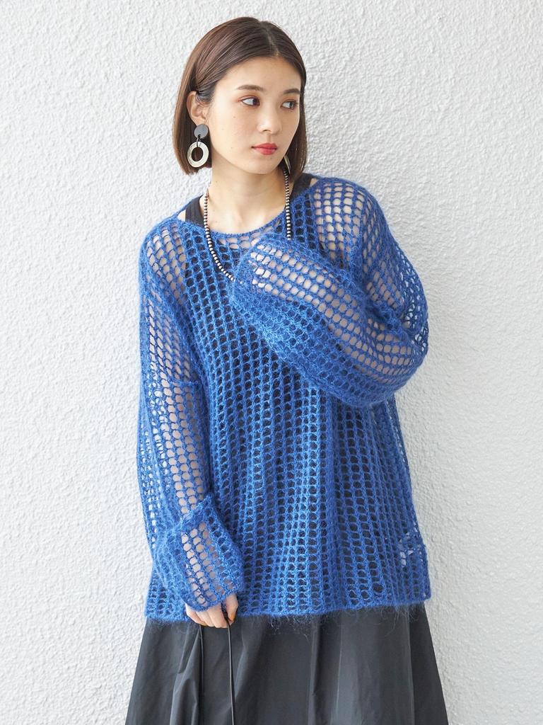 Ships for Women Knitted Mohair Mesh Hand One Size Pullover, Washable, Women's, 316040616, Blue,