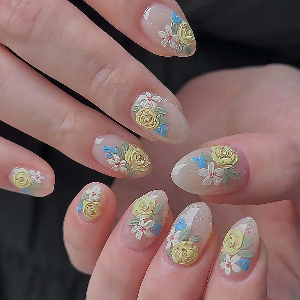 New Fresh Rose Daisy Flower Nail Art Sticker 5D Embossed 3D Three-dimensional Uncurled Nail Sticker