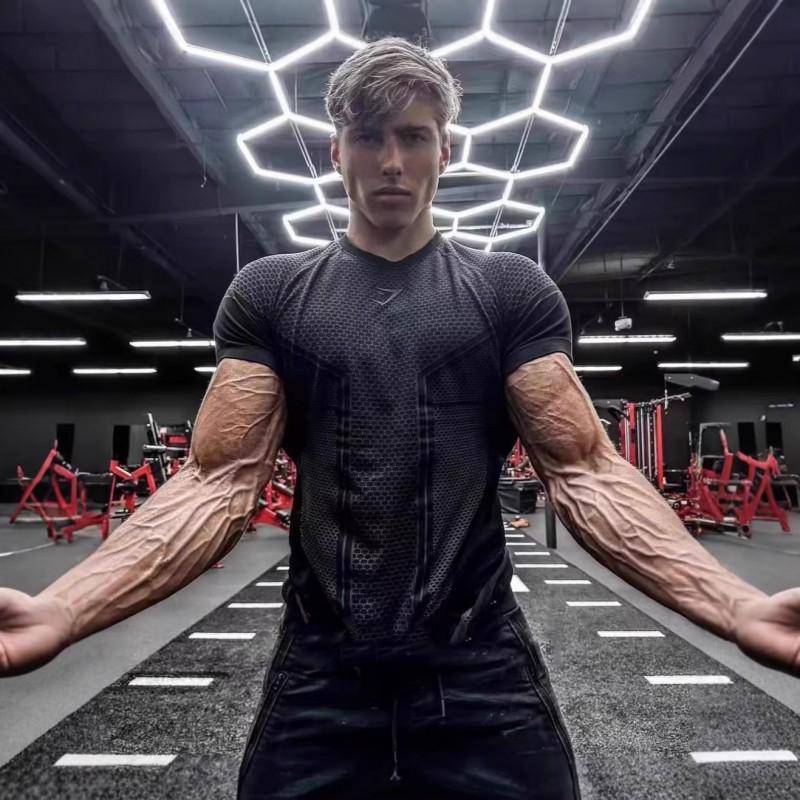 GYMSARK Onyx Mens Running Tight Short Sleeve T-Shirt Breathable Gym Workout Top