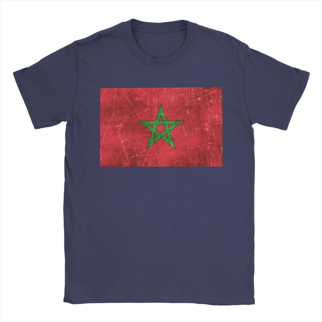 Morocco Vintage Aged And Scratched Moroccan Flag T Shirt For Unisex Cotton Tshirt Round Collar Tee Shirt Short Sleeve Tops Summer