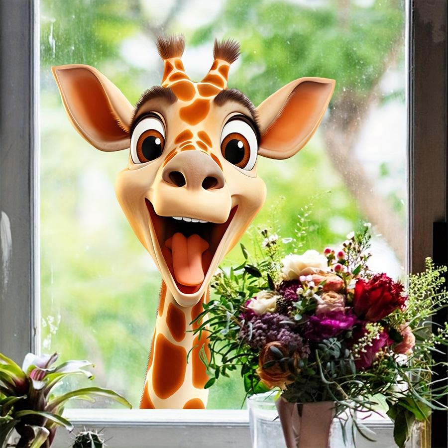 Funny Creative Cute Cartoon Giraffe Window Stickers, Self-Adhesive Decals for Glass Windows Home Decoration