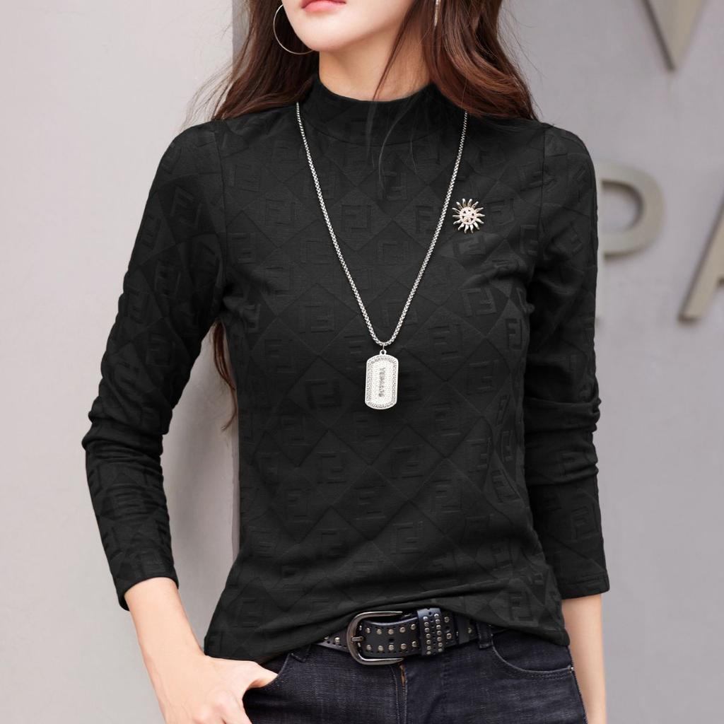 Fashionable Women's Long-sleeved Bottoming Shirt, Large Size, Versatile Autumn And Winter Style Inner Warm Top