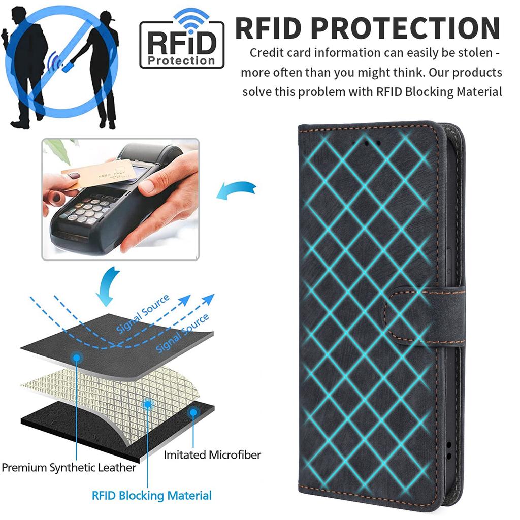 RFID Blocking Wallet Cover for TCL 40 XE/40 X T601D/NxtPaper 5G,PU Leather Stand Phone Case with Strap
