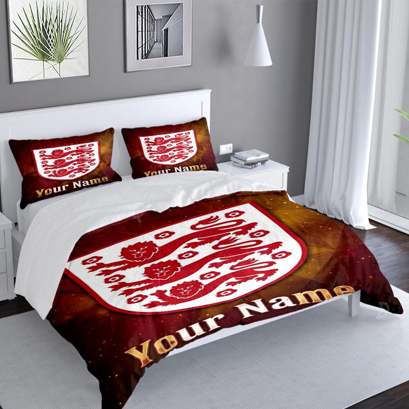 Custom Name England National Football Team 3PCS Bedding Set For Bedroom Dormitory,Including 1pc Duvet Cover And 2pcs Pillowcases Large size Fan gift