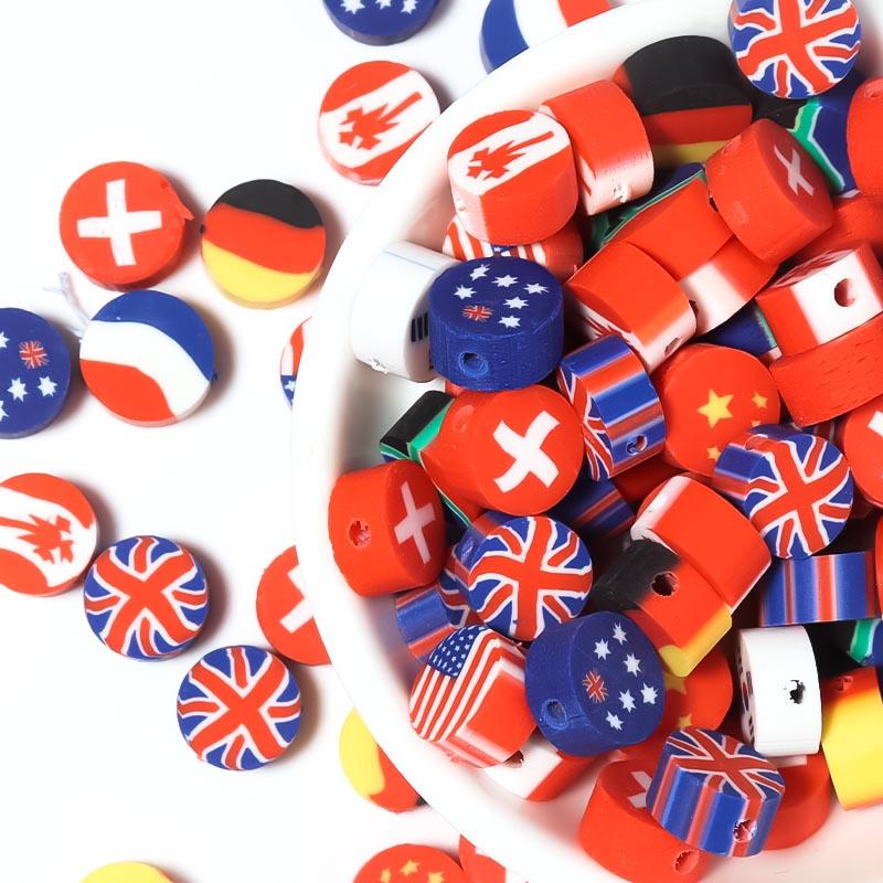 50 Stück 9 mm Polymer Clay Flache Runde Perlen Nationalflagge Lose Abstandshalter Perlen Für DIY Handgemachte Armbänder Ohrringe Herstellung Zubehör