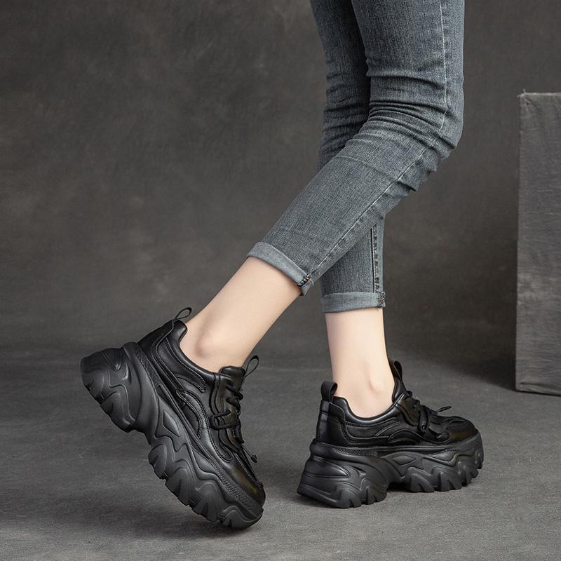 Fashion GKTINOO Lace-up Shoes Women Sneakers Genuine Leather Mixed Colors 2025 New Handmade Comfortable Retro Platform Sneakers