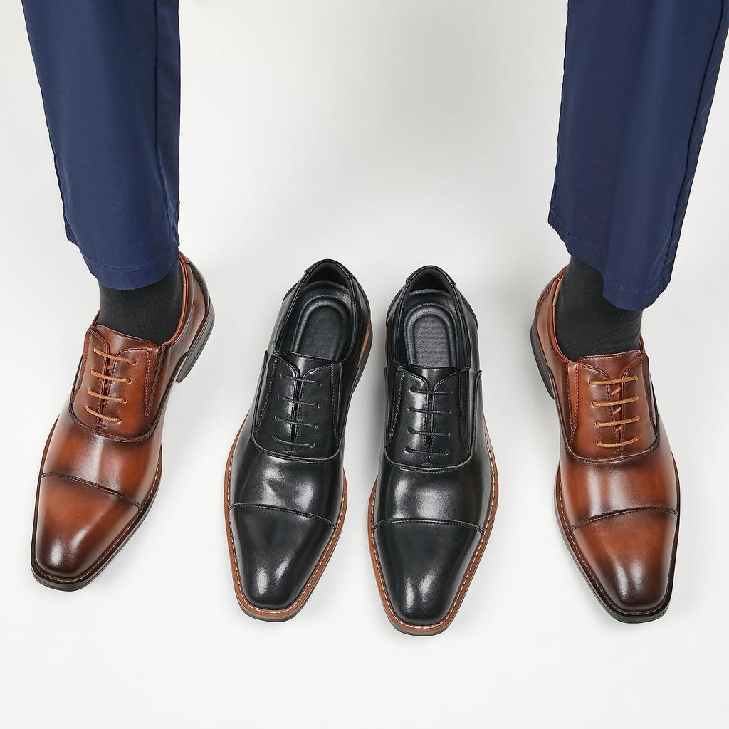 Foxsense Dress Premium Lightweight and Size Men's Straight-Tip Shoes, Leather, Wingtip, Waterproof, Formal, Black, 26.5cm, TN36-01