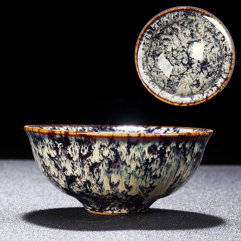 2 pezzi tazza da tè con smalto Temmoku, tazza da tè artistica, tazza in ceramica da forno Build, tazza da tè, servizio da tè cinese Jingdezhen Cielo stellato, opera d'arte bellissima
