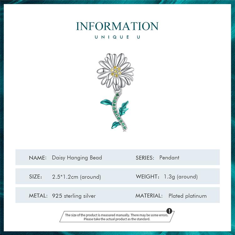 BAMOER 925 Sterling Silber farbiger Blumenanhänger Gänseblümchen-Charms passen zum Selbermachen von Armbändern und Armreifen, Libellen-Charms, feiner Schmuck