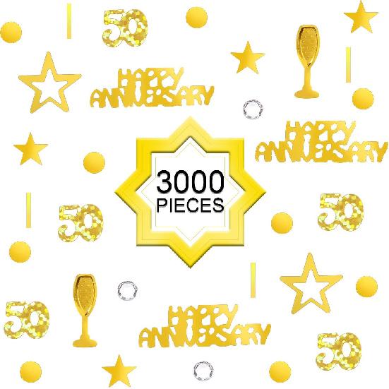 WILLBOND 3000 Pcs Gold 50th Anniversary Confetti Glitter Confetti Table Scatter Decorations for 50th Anniversary Wedding Birthday Party Decoration